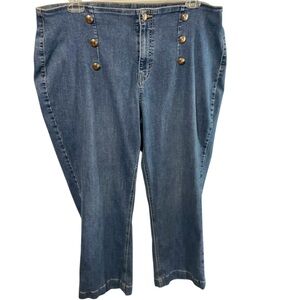 Hi-rise Fishermancore cropped blue jeans gold color buttons plus size 20W sailor